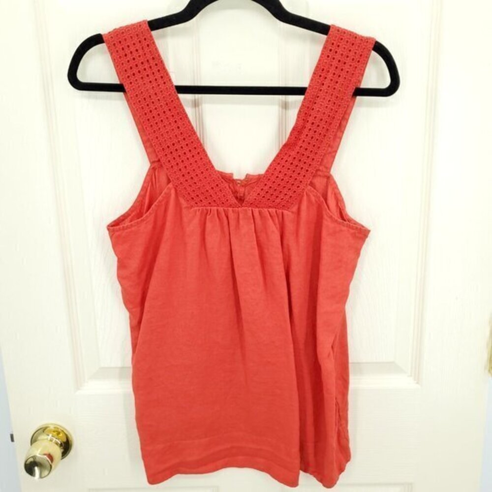 J. Crew Factory 100% Linen Eyelet Lace Tank Top 8 Orange